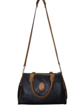 Vintage La Laurent Black Pebbled Leather Barrel Satchel Bag Crossbody